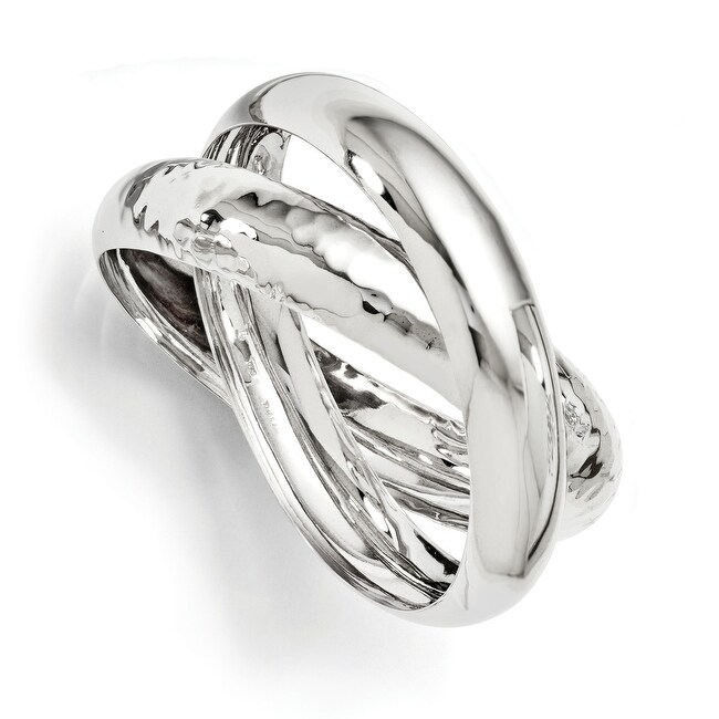 Sterling Silver Polished and Hammered Double Slip-on Bangle
